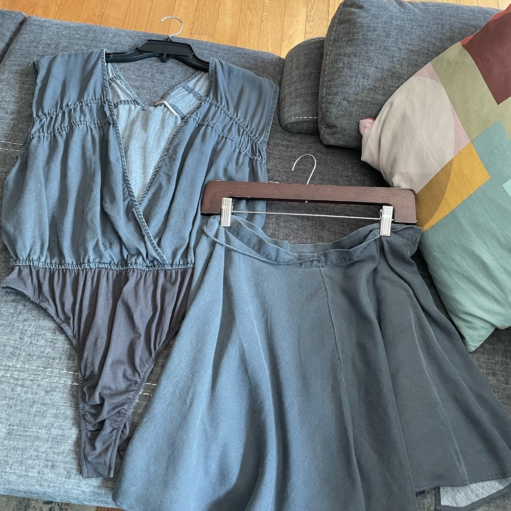 Free People “ZAZA” Bodysuit and Wrap Skirt Set. Size (M).